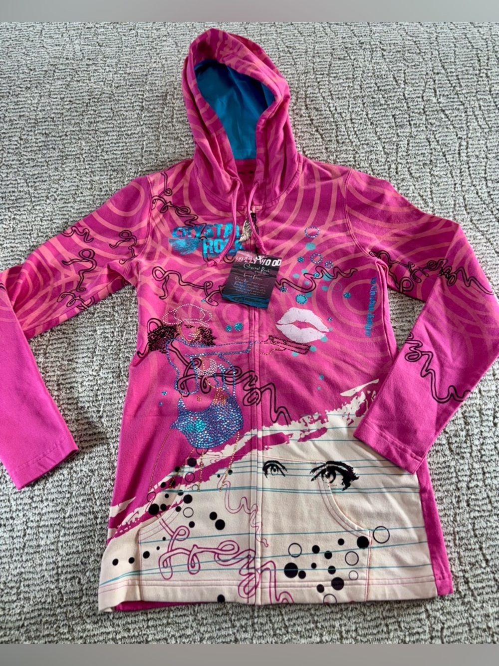 NWT Christian Audigier Women’s Small Crystal Rock Hooded Full Zip